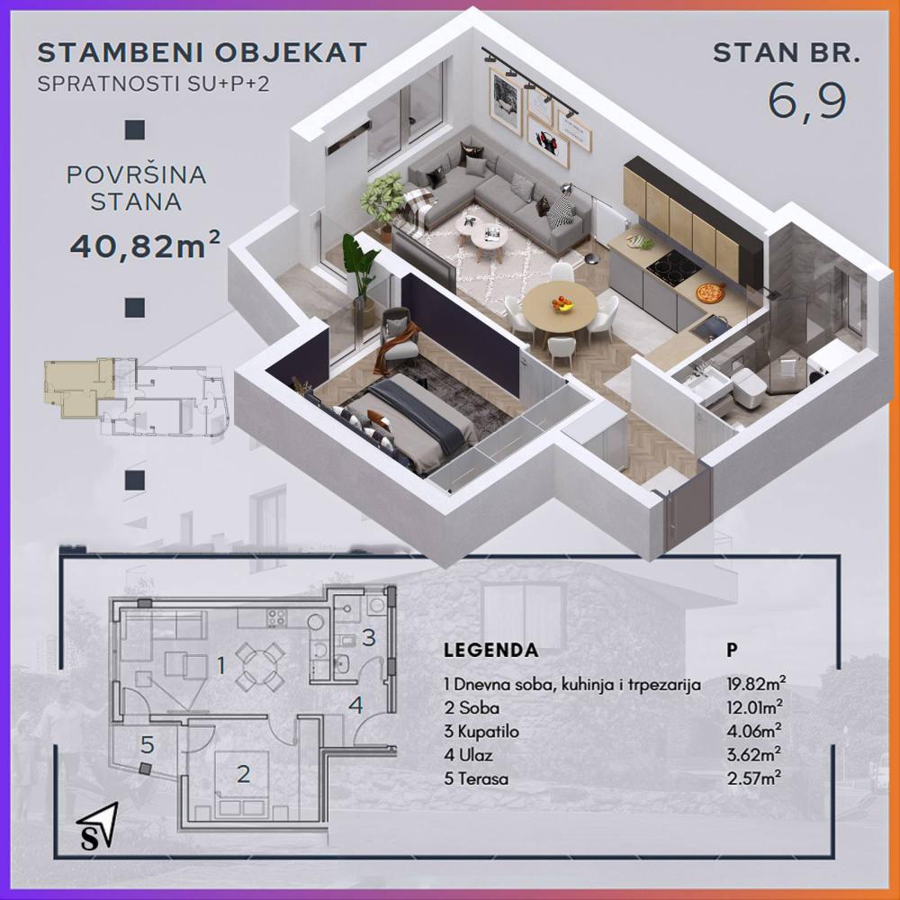 Slika 2 - Jednoiposoban stan na prodaju, 40.82m2, 67.350€